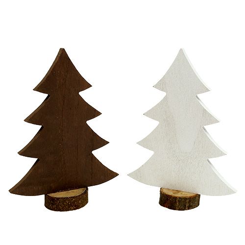 Floristik24.at Tannenbaum Weiß, Braun aus Holz 21cm 4St-79414