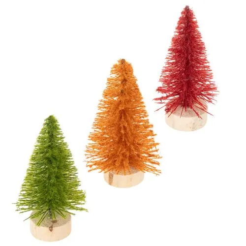 Miniatur Tannenbaum 12cm grün rot orange 6 Stück Holzsockel für Tischdeko bestellen | Floristik24.at