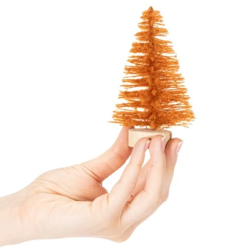 Miniatur Tannenbaum 12cm grün rot orange 6 Stück Holzsockel für Tischdeko | Floristik24.at