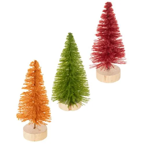 Künstliche Mini-Tannenbäume 16cm mit Holzfuß in Grün, Rot und Orange, 6er Set bestellen | Floristik24.at