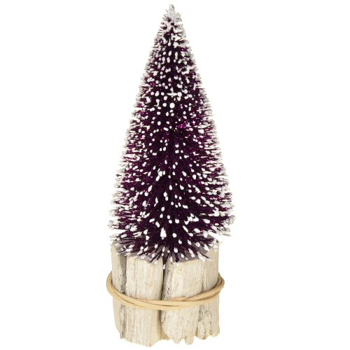 Floristik24 Deko-Tannenbaum in Lila mit Schneespitze auf rustikalem Holzfuß 15cm 3St.