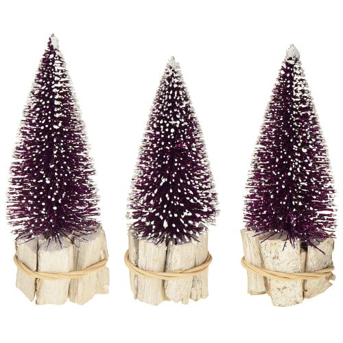 Artikel Deko-Tannenbaum in Lila mit Schneespitze auf rustikalem Holzfuß 15cm 3St.