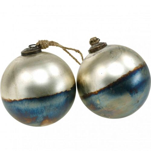 Floristik24 Weihnachtskugeln zweifarbig Glaskugel Ø12cm Blau, Metallic 2St