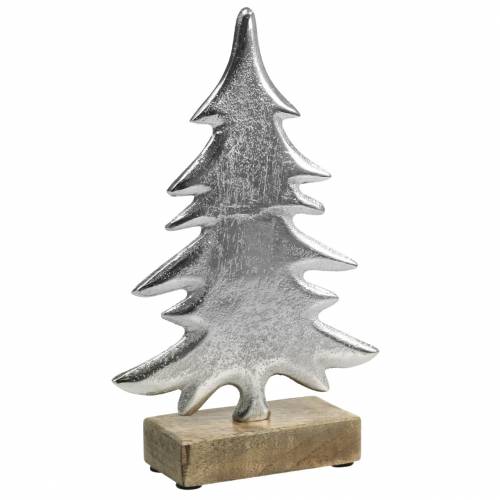 Deko-Tanne auf Holzfuß Silbern, Natur Metall 24cm × 16cm | Floristik24.at
