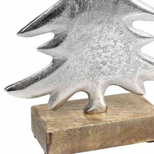 Deko-Tanne auf Holzfuß Silbern, Natur Metall 24cm × 16cm | Floristik24.at
