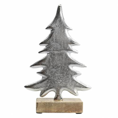 Deko-Tanne auf Holzfuß Silbern, Natur Metall 24cm × 16cm | Floristik24.at
