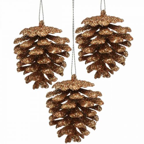 Floristik24 Christbaumschmuck Deko Zapfen Glitter Kupfer H7cm 6St