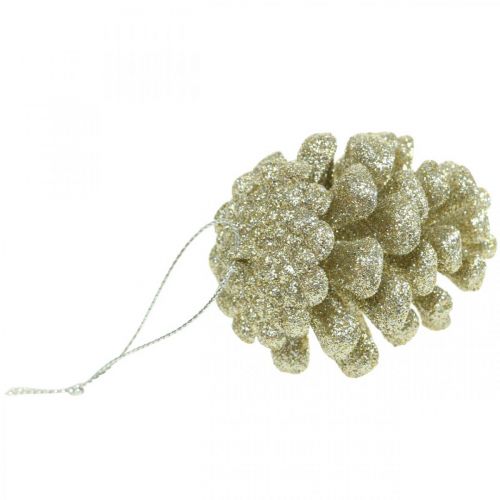 Floristik24 Christbaumschmuck Deko Zapfen Glitter Champagner H7cm 6 St