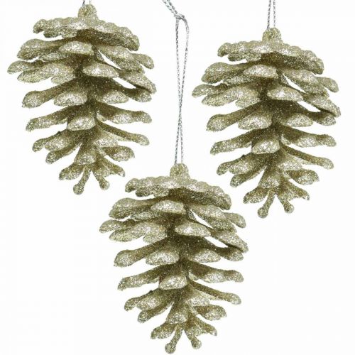 Floristik24 Christbaumschmuck Deko Zapfen Glitter Champagner H7cm 6 St