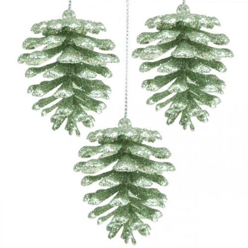 Floristik24 Christbaumschmuck Deko Zapfen Glitter Mint H7cm 6St