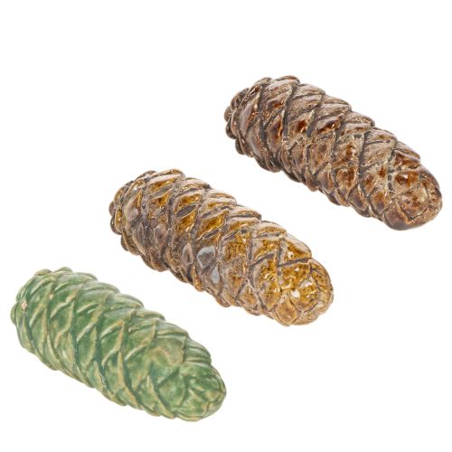 Tannenzapfen Keramik 14 cm 3er-Set Grün Braun Dunkelbraun Innenbereich