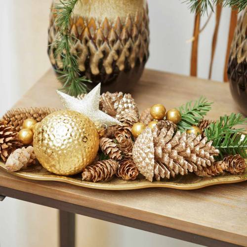 Artikel Tannenzapfen Gold, Glitter 13cm 4St Christbaumschmuck