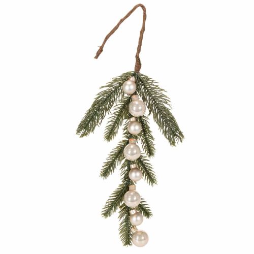 Künstlicher Tannenzweig mit weißen Mini-Christbaumkugeln 46 cm, 2 Stück für Weihnachtsdeko bestellen | Floristik24.at