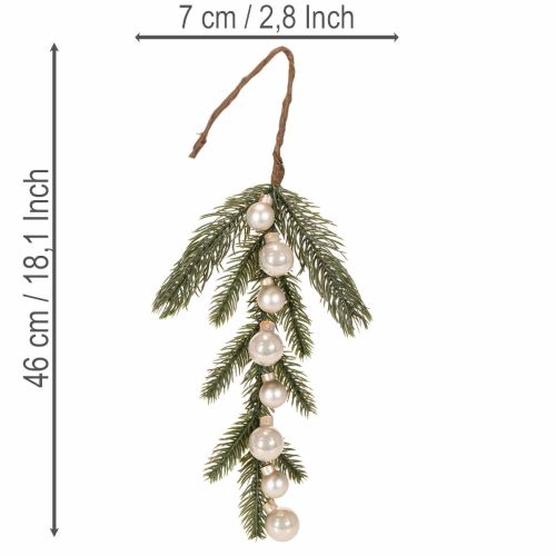 Künstlicher Tannenzweig mit weißen Mini-Christbaumkugeln 46 cm, 2 Stück für Weihnachtsdeko | Floristik24.at