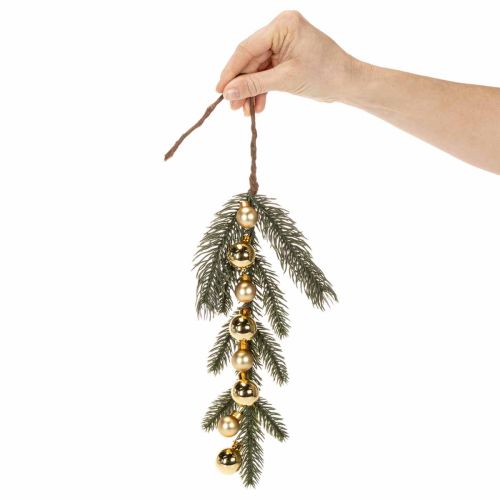 Künstlicher Tannenzweig mit goldfarbenen Mini-Christbaumkugeln, 46 cm, 2 Stück | Floristik24.at