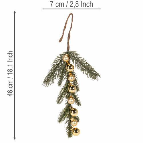 Künstlicher Tannenzweig mit goldfarbenen Mini-Christbaumkugeln, 46 cm, 2 Stück | Floristik24.at