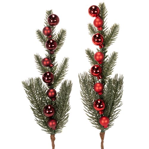 Künstlicher Tannenzweig mit roten Weihnachtskugeln 48cm 2er-Set bestellen | Floristik24.at