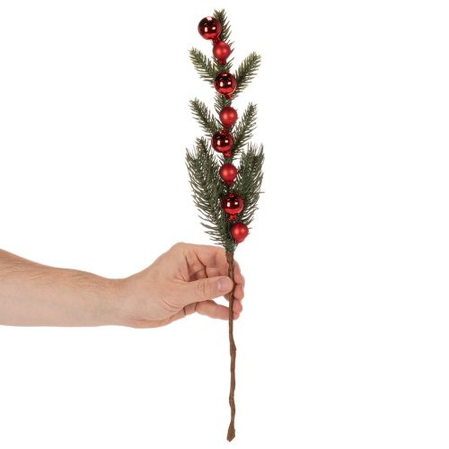 Künstlicher Tannenzweig mit roten Weihnachtskugeln 48cm 2er-Set | Floristik24.at
