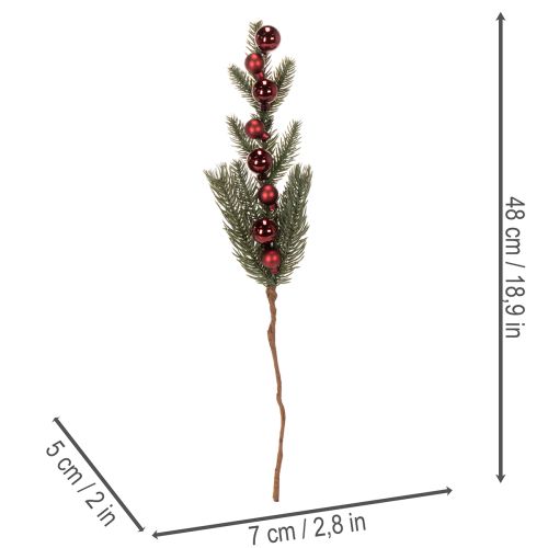 Künstlicher Tannenzweig mit roten Weihnachtskugeln 48cm 2er-Set | Floristik24.at
