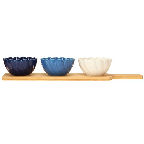 Artikel Tapas Set mit Keramikschalen auf Tablett Blau Weiß 40×10cm
