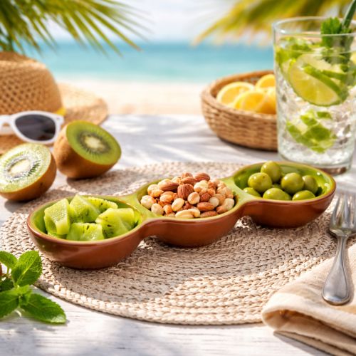Artikel Keramikschale Kiwi Motiv Sommerdeko für stilvolles Servieren Tapas und Snacks 30cm