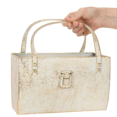 Metall-Tasche Dekogefäß rechteckig 26 cm Gold für den Innenbereich | Floristik24.at
