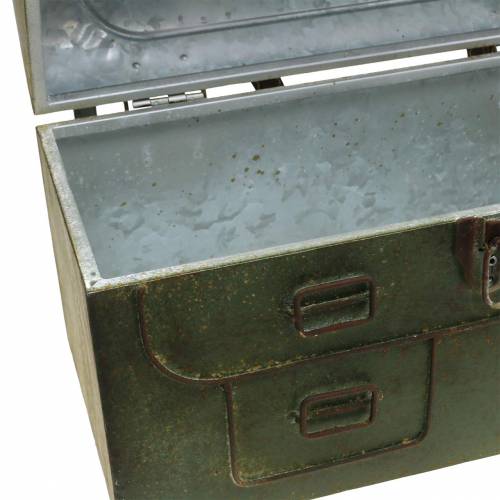 Floristik24 Pflanzgefäß Tasche mit Deckel und Ledergurten Metall Grau, Braun / Rost H25cm