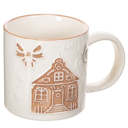 Keramiktasse mit Hausmotiv und Schneeflocken-Relief 9 cm Beige-Braun bestellen | Floristik24.at