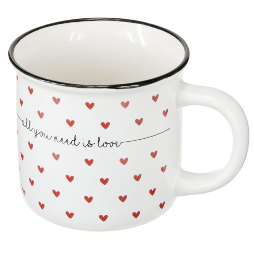 Tasse mit Herzen Keramiktasse Weiß Rot Ø9cm H9cm