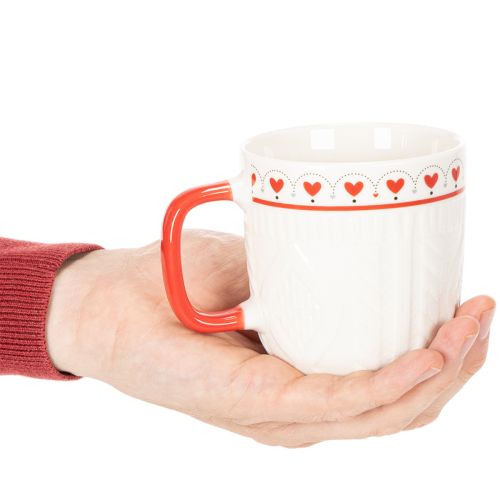 Kaffeetassen aus Keramik mit rotem Henkel und Herzmotiv 9cm 2er-Set weiß/rot | Floristik24.at
