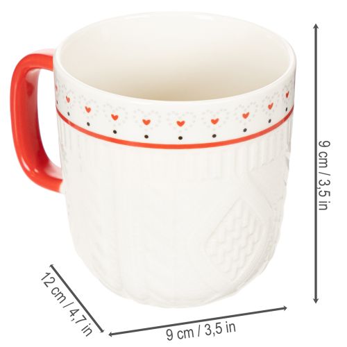 Kaffeetassen aus Keramik mit rotem Henkel und Herzmotiv 9cm 2er-Set weiß/rot | Floristik24.at