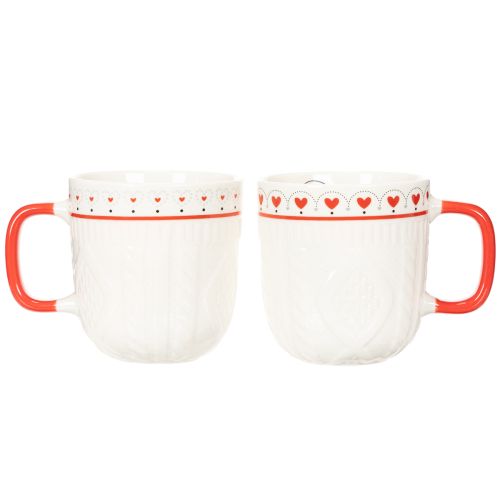 Kaffeetassen aus Keramik mit rotem Henkel und Herzmotiv 9cm 2er-Set weiß/rot | Floristik24.at
