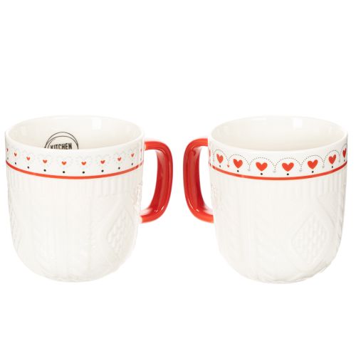 Kaffeetassen aus Keramik mit rotem Henkel und Herzmotiv 9cm 2er-Set weiß/rot | Floristik24.at