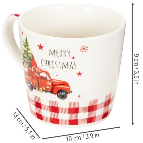 Weihnachtstasse aus Keramik mit Auto- und Tannenbaum-Motiv 10 cm Weiß-Rot 2er-Set | Floristik24.at