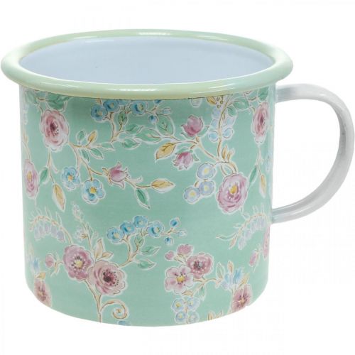 Floristik24 Übertopf Pflanztasse Emaille Tasse Retro Deko Grün Ø9,5cm H10cm