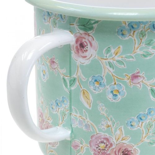 Artikel Übertopf Pflanztasse Emaille Tasse Retro Deko Grün Ø9,5cm H10cm