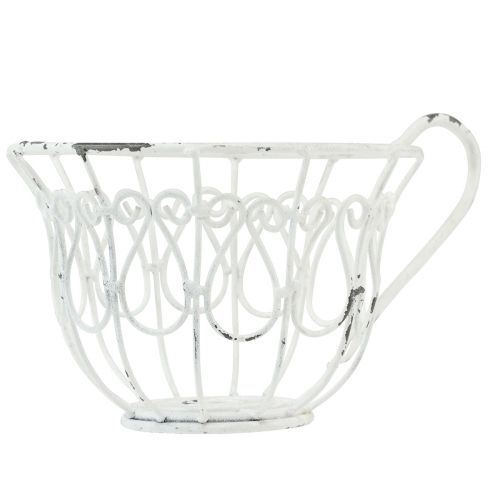 Artikel Übertopf Metall Deko Tasse Weiß Shabby Chic Ø15cm H11cm