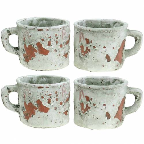 Floristik24 Pflanztopf Übertopf Tasse Vintage Grau, Natur Ton Ø8,5cm H8cm 4St