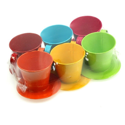 Floristik24 Tasse mit Teller Ø9cm H8cm 6St. farbig sortiert