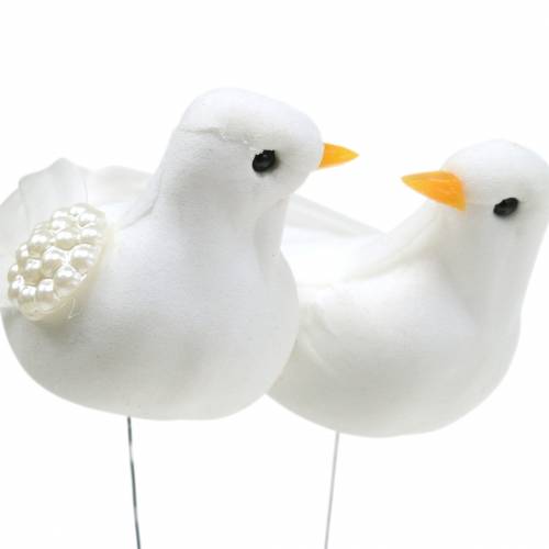 Floristik24 Taubenpärchen am Draht Weiß 4-4,5cm 6Paare