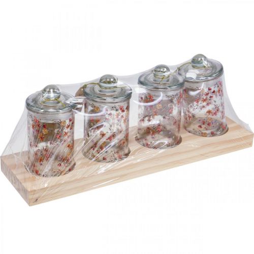 Floristik24 Teedosen Glas Glasdose mit Deckel Gewürzgläser 4St auf Tablett