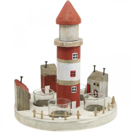 Floristik24 Leuchtturm Teelichhalter Rot, Weiß 4 Teelichter Ø25cm H28m