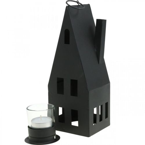 Teelicht Häuschen, Lichthaus Metall Schwarz Ø4,4cm H24cm