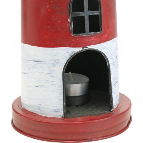 Floristik24 Teelicht Leuchtturm Metalldeko maritim Rot, Weiß Ø14cm H41cm