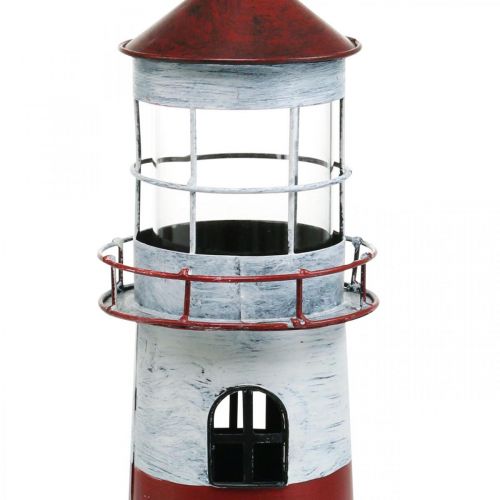 Floristik24 Teelicht Leuchtturm Metalldeko maritim Rot, Weiß Ø14cm H41cm