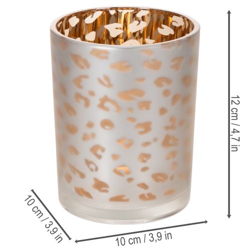 Teelichthalter Glas 12 cm mit Leopardenmuster Silber und Gold | Floristik24.at
