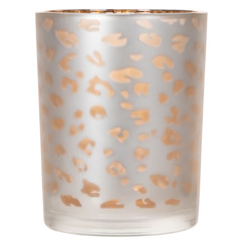 Teelichthalter Glas 12 cm mit Leopardenmuster Silber und Gold | Floristik24.at