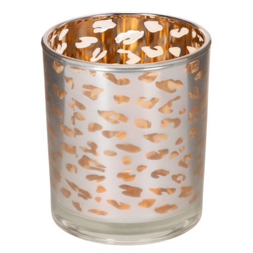 Windlicht aus Glas mit zweifarbigem Leopardenmuster, Ø 8 cm