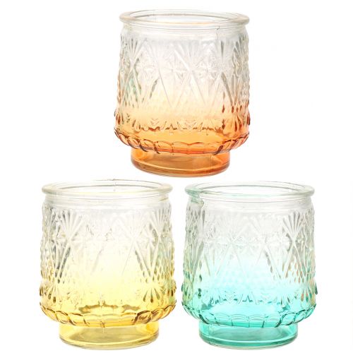 Floristik24 Teelichtglas Orange/Gelb/Türkis Ø8cm 3St