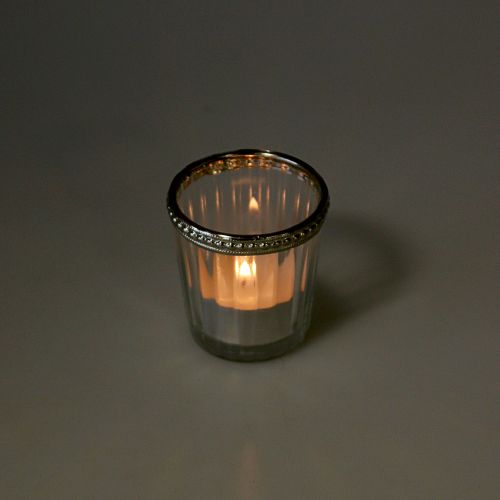Floristik24 Teelichtglas Antik mit Metallrand Ø6cm H6cm 4St